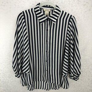 Sans Souci Unique Black & White Striped Dolman Sleeve Blouse Size M
